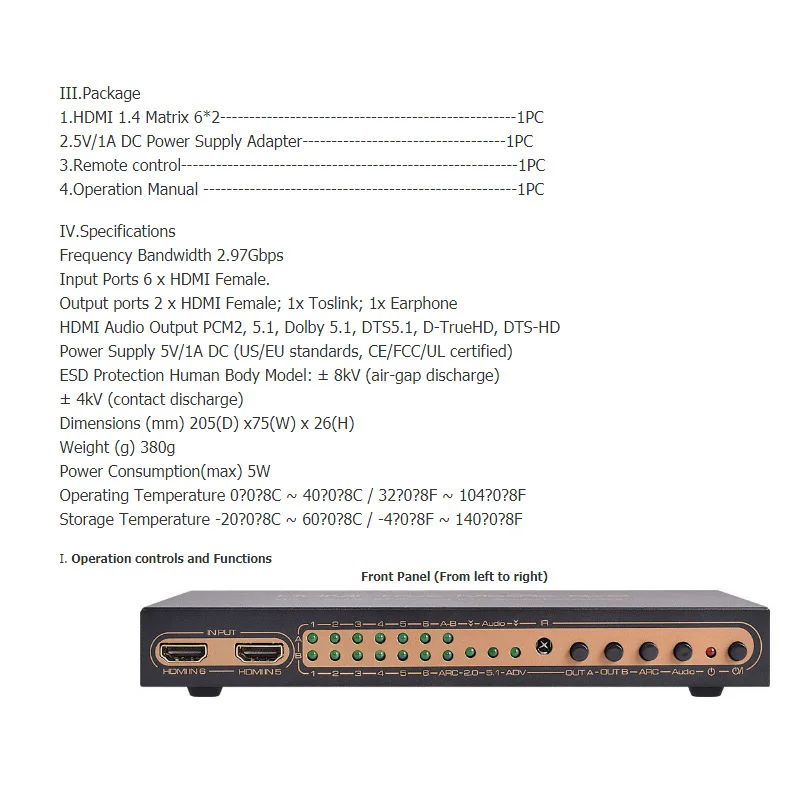 6 в 2 из HDMI матричный распределитель поддержка HD 4K x 2K 3D Аудио Видео конвертер с пультом дистанционного управления OD889
