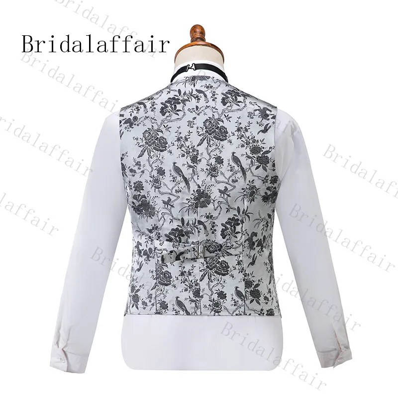 Костюм Bridalaffair Homme, серебристо-серый Magie and flower, мужские костюмы Terno Masculino, смокинг для выпускного, вечерние костюмы с цветочным рисунком, 3 предмета