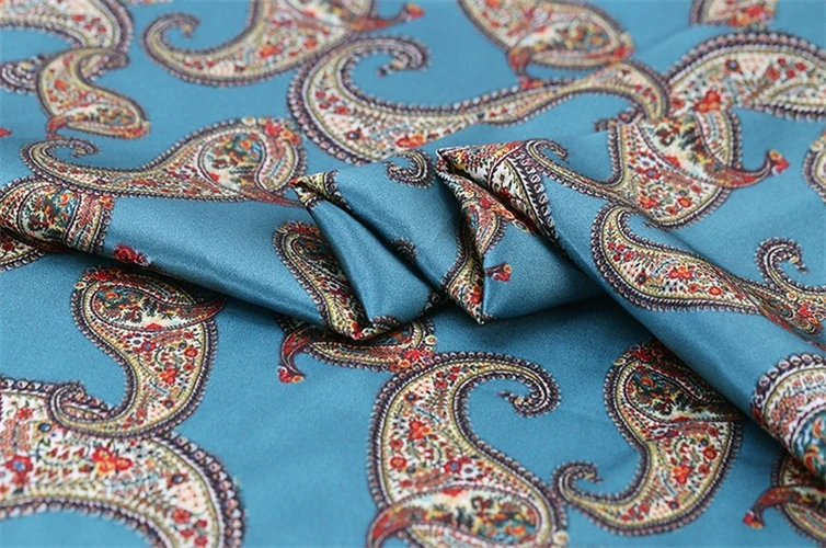 Узор Пейсли шелк спандекс сатин ткань 19 момме вес цветочный дизайн мода дизайн DIY ткань платье ткань