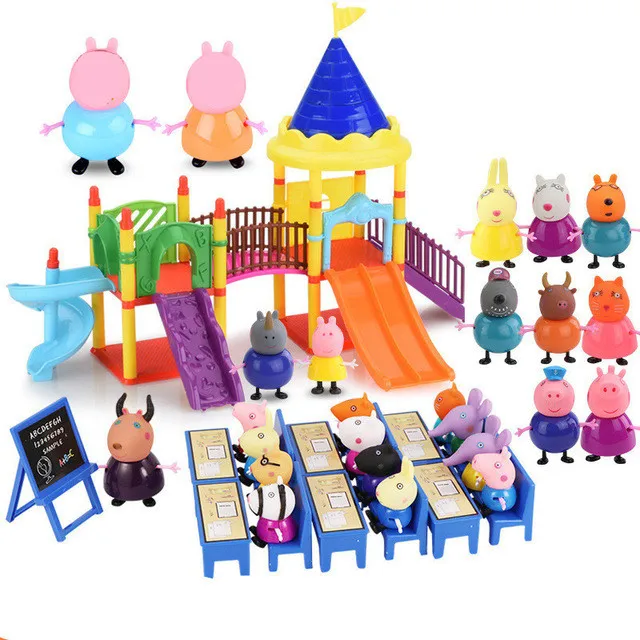 

Peppa pig amusement park Family Pack Full Roles Doll Action Figure Model Pelucia Children Birthday Gift