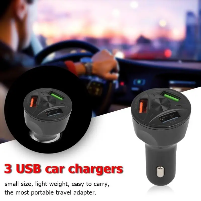 3 порта USB автомобильная светодиодная подсветка для зарядного устройства QC 3,0 зарядный адаптер для Android iOS