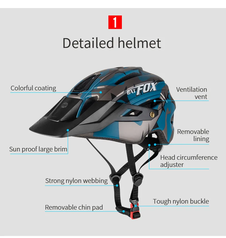 BATFOX Bicycle Helmet Ultralight Cycling Helmet Road Mountain MTB Helmet Casco Ciclismo Integrally-molded Bike Helmet 56-62 cm