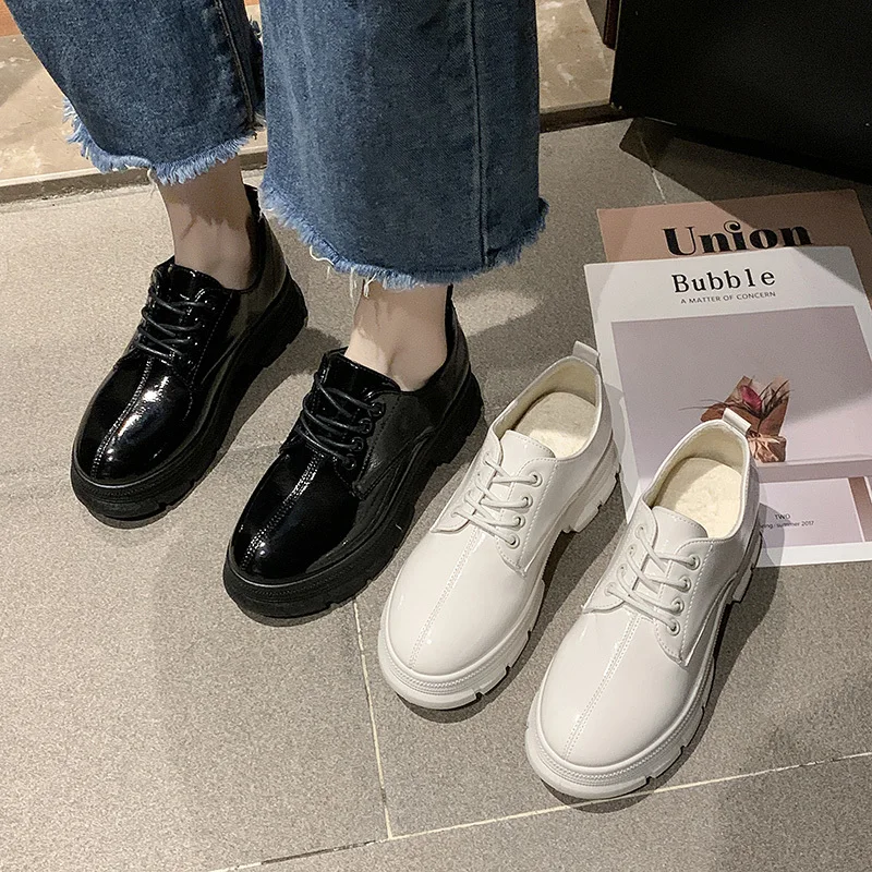 

Round Toe Shoes Woman Flats All-Match British Style Autumn Clogs Platform Oxfords Women's Casual Female Sneakers Dress Preppy