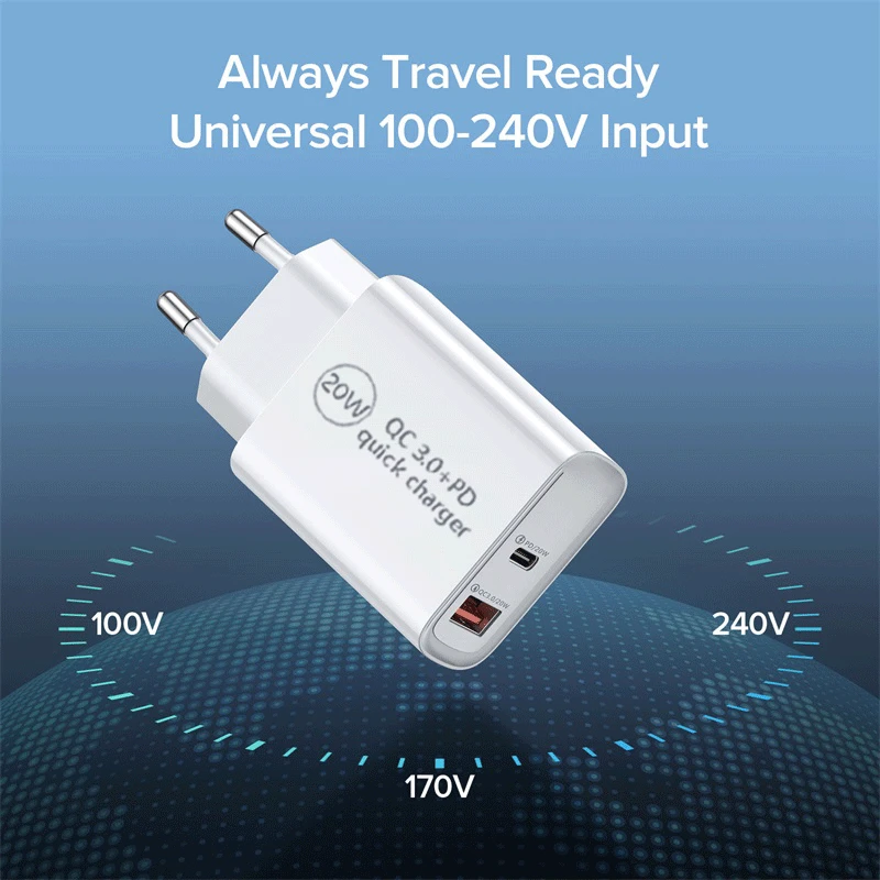 PD 20W USB Type C Charger LED Adapter Fast Phone Charge For iPhone 12 11 Pro Max X Xs Xr 7 AirPods iPad Huawei Xiaomi LG Samsung