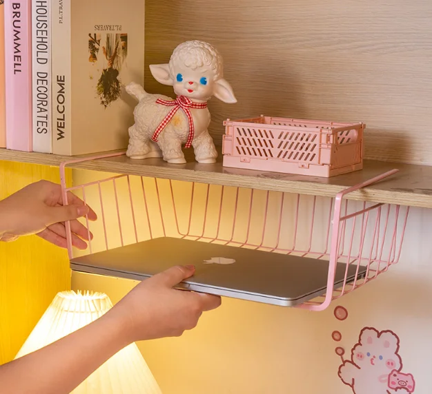 Under the table to save space in the dormitory student wardrobe cabinet inside layered hanging basket storage rack J05