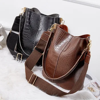 

Vintage Alligator Crossbody Bag for Women Shoulder Crossbody Bag Ladies Crocodile Luxury PU Bucket Bags Interior Zipper Pocket