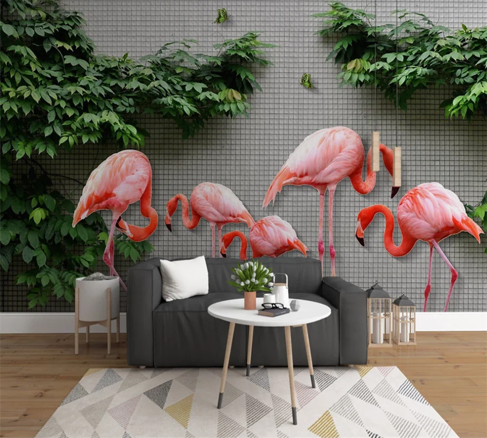 Custom 3D wallpaper mural modern minimalist small fresh plant flamingo background wall decoration painting