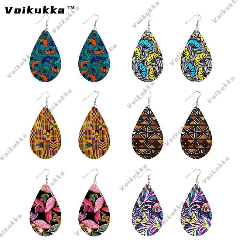 

Voikukka ювелирные изделия смешанная Упаковка оптовая продажа богемный стиль африканская ткань дерево двусторонняя печать капли воды женские серьги