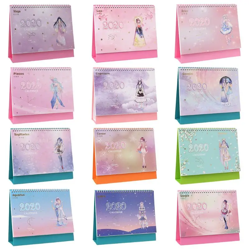 

2020 Year Cherry Blossom Constellation Desktop Table Calendar DIY Daily Schedule