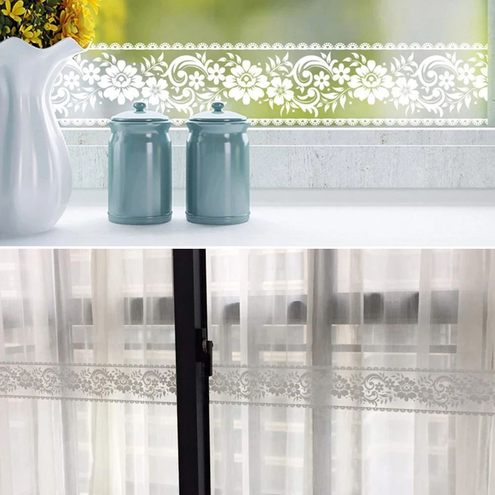 Glass Sticker Roll White Lace Transparent Removable Self Adhesive Wallpaper Border Waterproof Window Bathroom Mirror Decor gift
