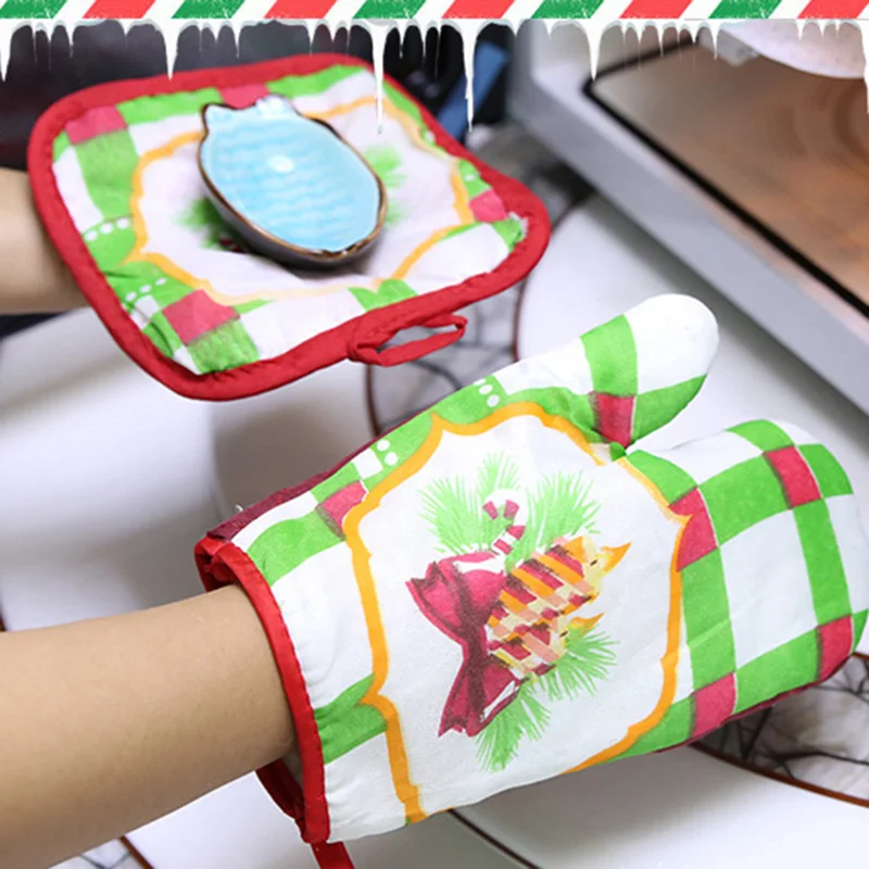 Перчатки для выпечки с рождественским рисунком, с рисунком из мультфильма, с утепленной подкладкой, термос, держатель, рукавица, кухонные инструменты для приготовления пищи