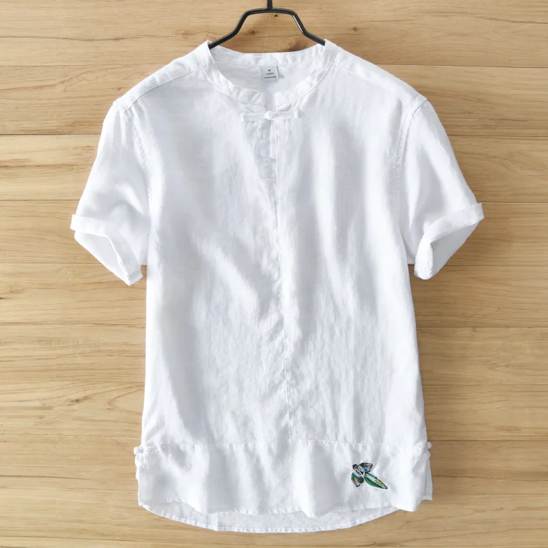 

1830 Men Flax Short Sleeve Summer Short-sleeved Shirt