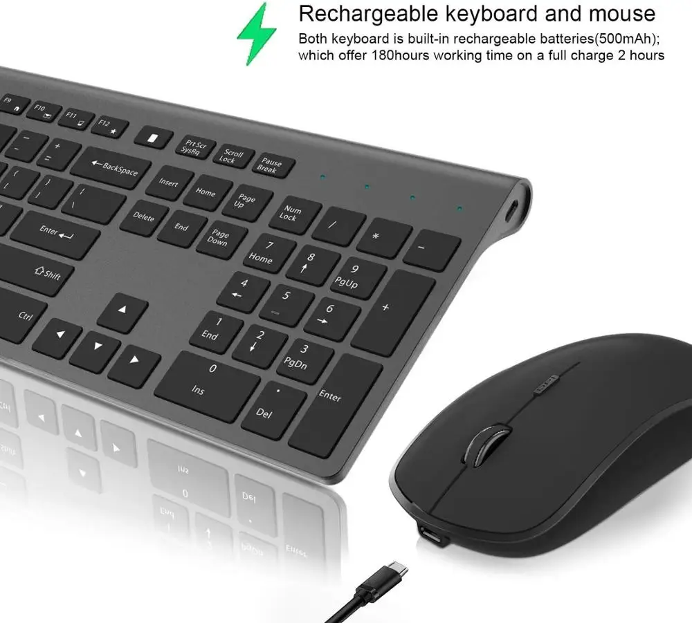 Wireless keyboard and mouse combination,2.4 gigahertz stable connection rechargeable battery, portable mute keyboard mouse gray