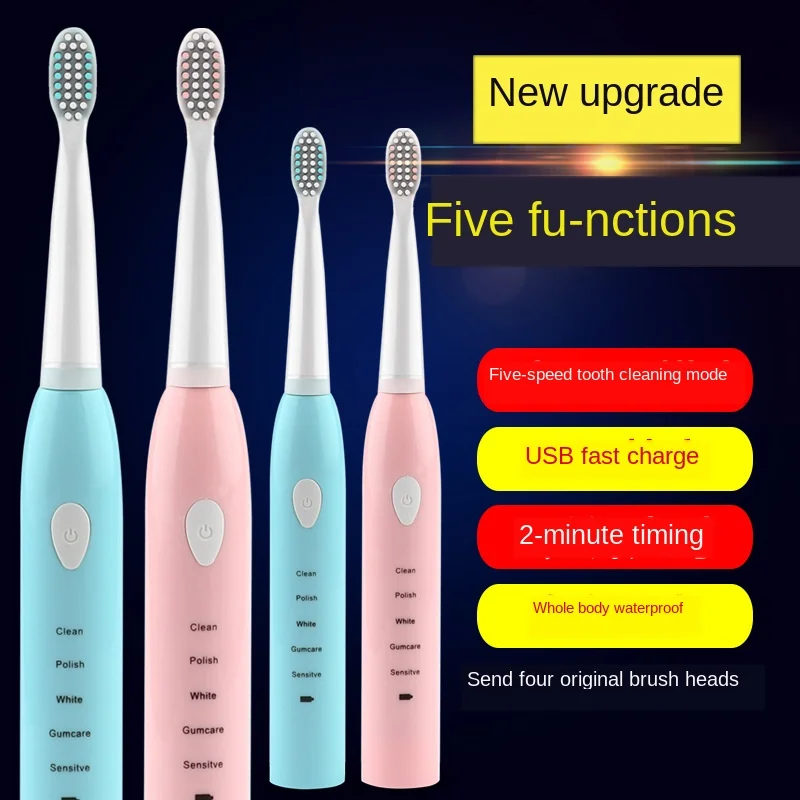 

Six Gear Adult Household Tooth brush Electric Tooth brush USB Charging Sound Wave Vibration Tooth Brush Soft Hair Clean White