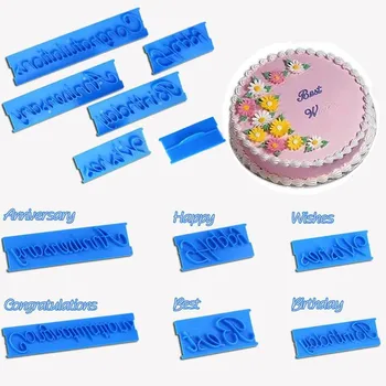 

6pcs/set Blessing Letters Happy Birthday Best Wishes Congratulations Handwriting Fondant Cake Embosser Plastic Letters Mold