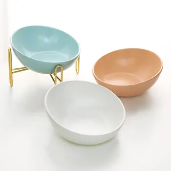 

Ceramic Cat Bowl Tilted with Iron Bracket Stand Cat Dog Bowl Raised Cat Food Water Bowl Dish Stress Free Backflow Prevention