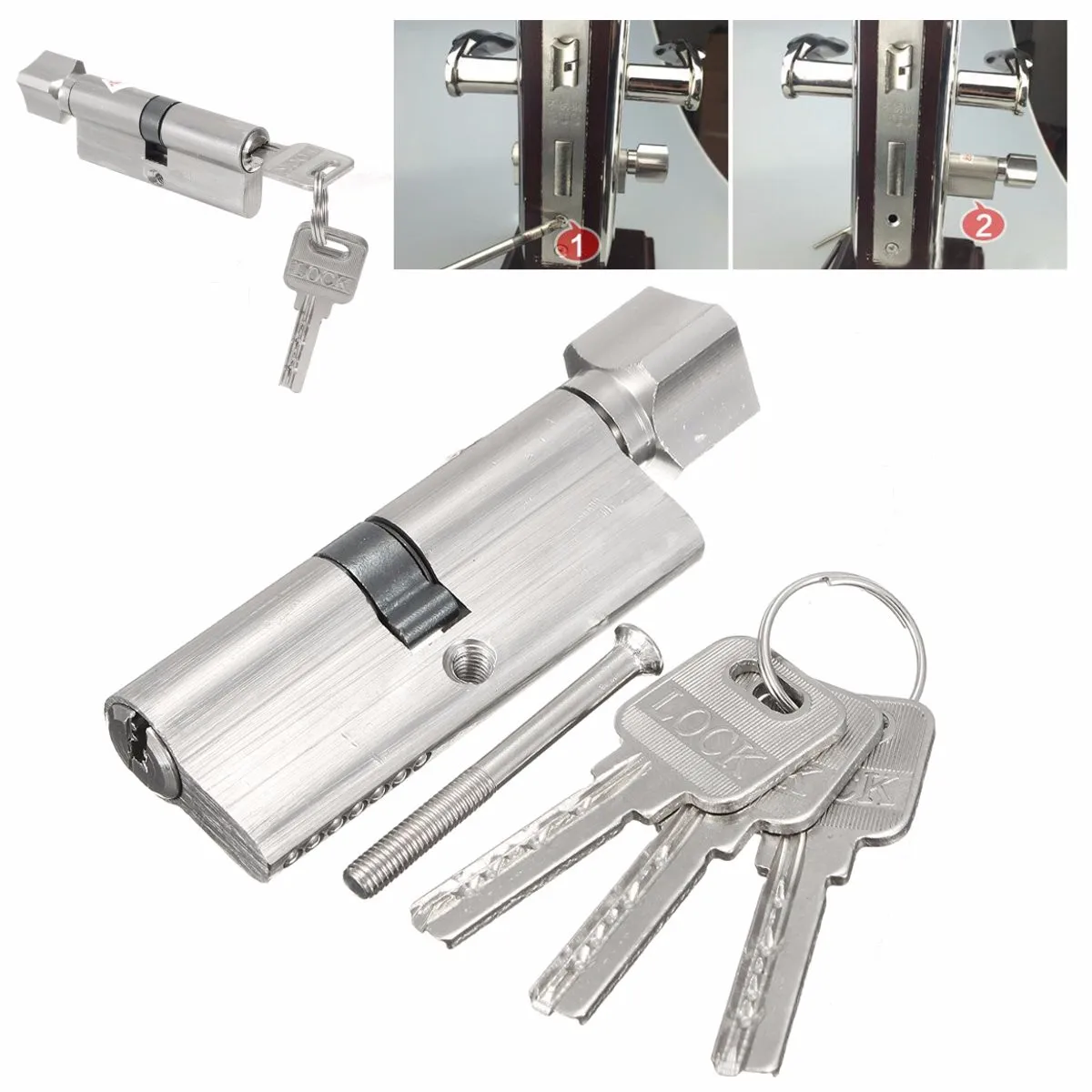 

DIY Door cylinder 70 90mm Security Copper Lock Cylinder Interior Bedroom Living Handle Brass Key