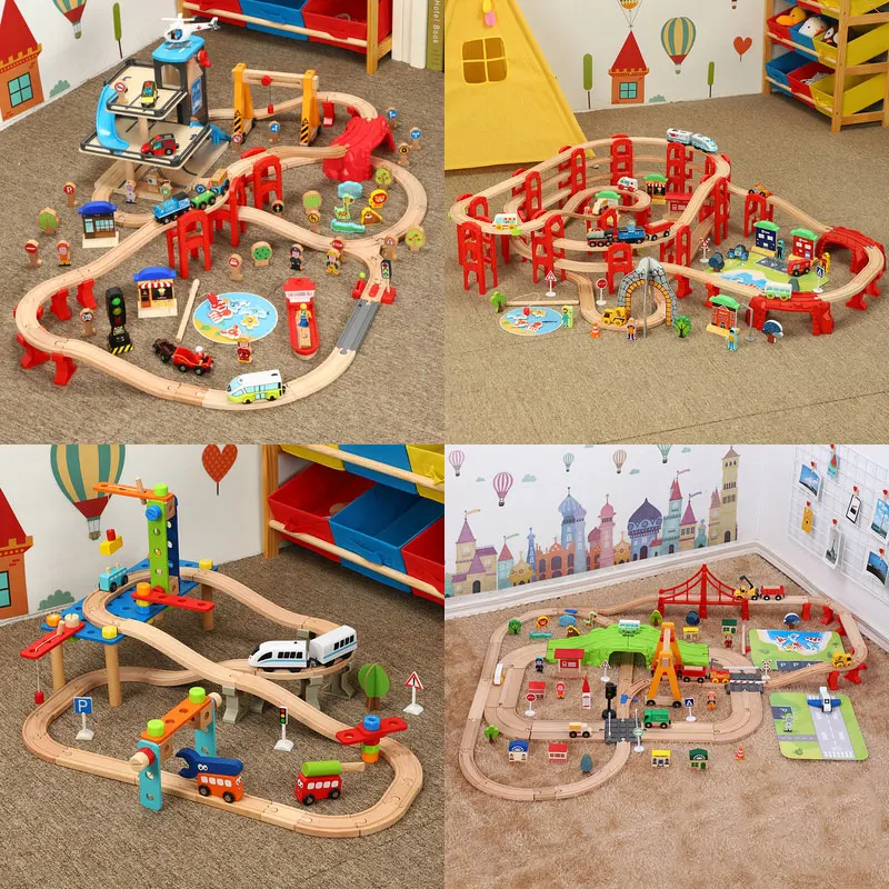 RC небольшой электрический игрушечный поезд деревянный железная дорога с