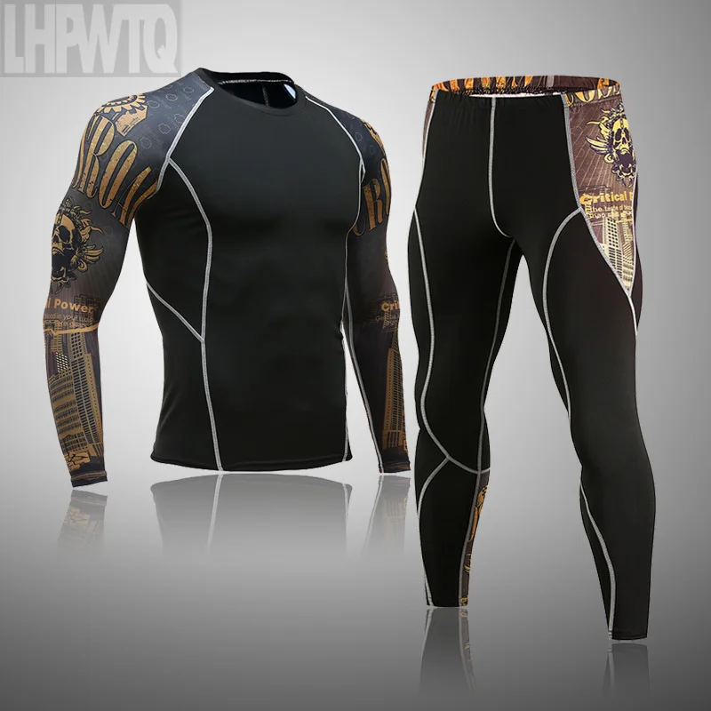Spartan Men's Thermal Underwear Underpants Kit Sports Compression Clothing Tracksuit For Men Fitness Slim Joggers Base Layer Set 4