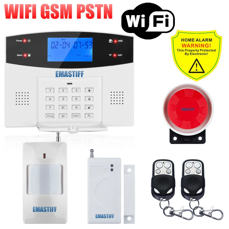 IOS Android приложение проводной беспроводной домашней безопасности ЖК PSTN wifi GSM сигнализация домофон пульт дистанционного управления Автонабор сирена датчик комплект - Цвет: G2BW WIFI Bundle M