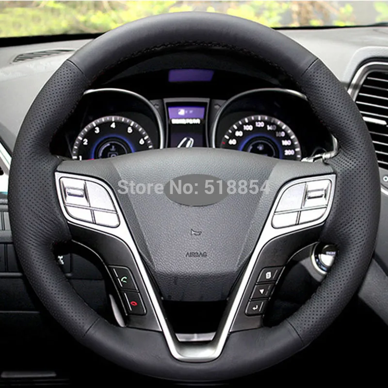 Черный чехол рулевого колеса автомобиля из искусственной кожи для Hyundai Santa Fe 2013 2014