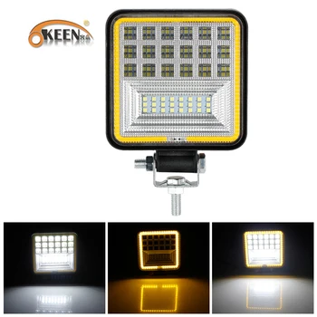 

OKEEN 7inch 120w led work light bar 12V 24V Spot Flood Combom Offroad headlig Car Lights White with Yellow Angel Eye waterproof