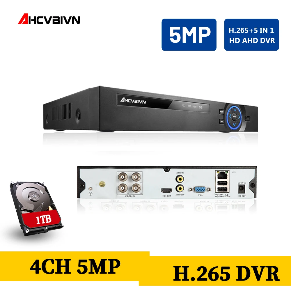 H.265 1080P 4MP 5MP 5in1AHD CVI TVI CVBS 4CH CCTV DVR NVR рекордер Поддержка обнаружения движения электронная почта Alart мобильный p2p просмотр