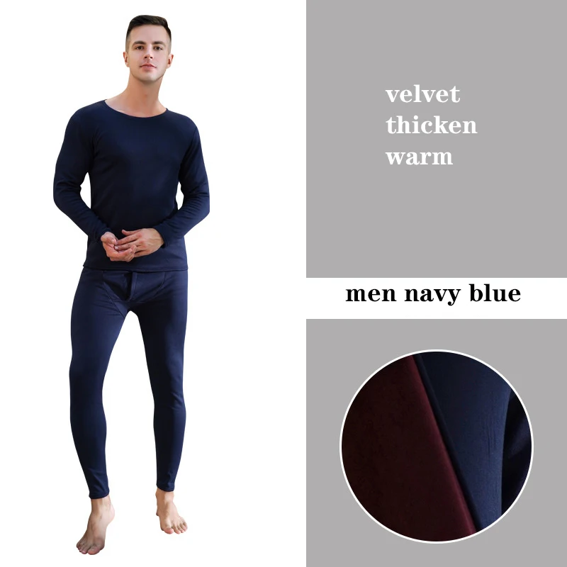 Lovers Velvet Thick Warm Men's Thermal Underwear Plus Size Long Johns For Women Second Skin Winter Male Thermal Clothing Pajamas - Цвет: men navy blue