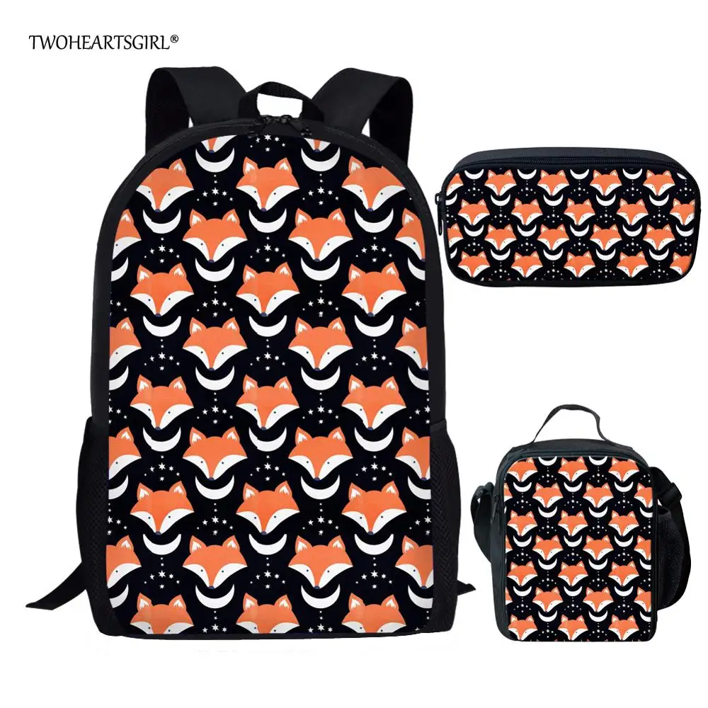 Twoheartsgirl печать лиса школьная сумка набор для детей дети уникальные подростковые девочки книжные сумки старшеклассник ребенок ученик школьные сумки