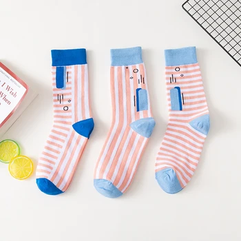 

3 Pairs Women Socks Cotton Stripe Female Socks Colorful Lover Socks 36-43EUR