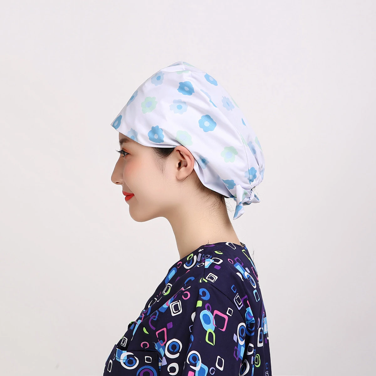 Blue-Plum blossom Унисекс шляпы с принтом медицинская хирургическая кепка хлопок Регулируемая больница доктор шапочки для медсестры стоматология аптека Sweatband шляпа для мужчин и женщин - Цвет: Blue-Plum blossom