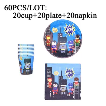 

Superhero Batman Birthday Party Decorations Supplies Avengers Disposable Paper Cup Plate Napkins Tableware Set For 20 Person use