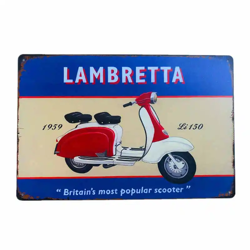 Винтажная Ретро металлическая жестяная вывеска Vespa индийский двигатель VW автобус муста Железный плакат ESSO гараж газ масло бар деревенский табличка человек пещера Паб Бар - Цвет: Шоколад