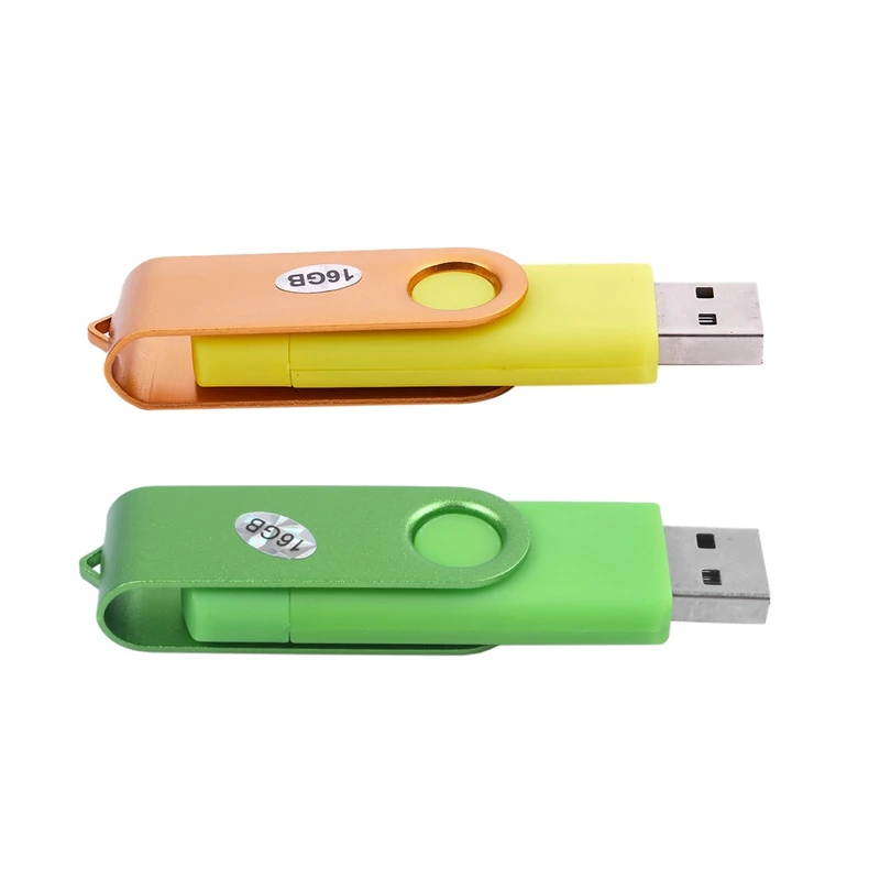 2 шт Usb Mini Memory Stick 16Gb Usb 2,0 флэш-накопитель Otg для удобного ПК-желтый и зеленый