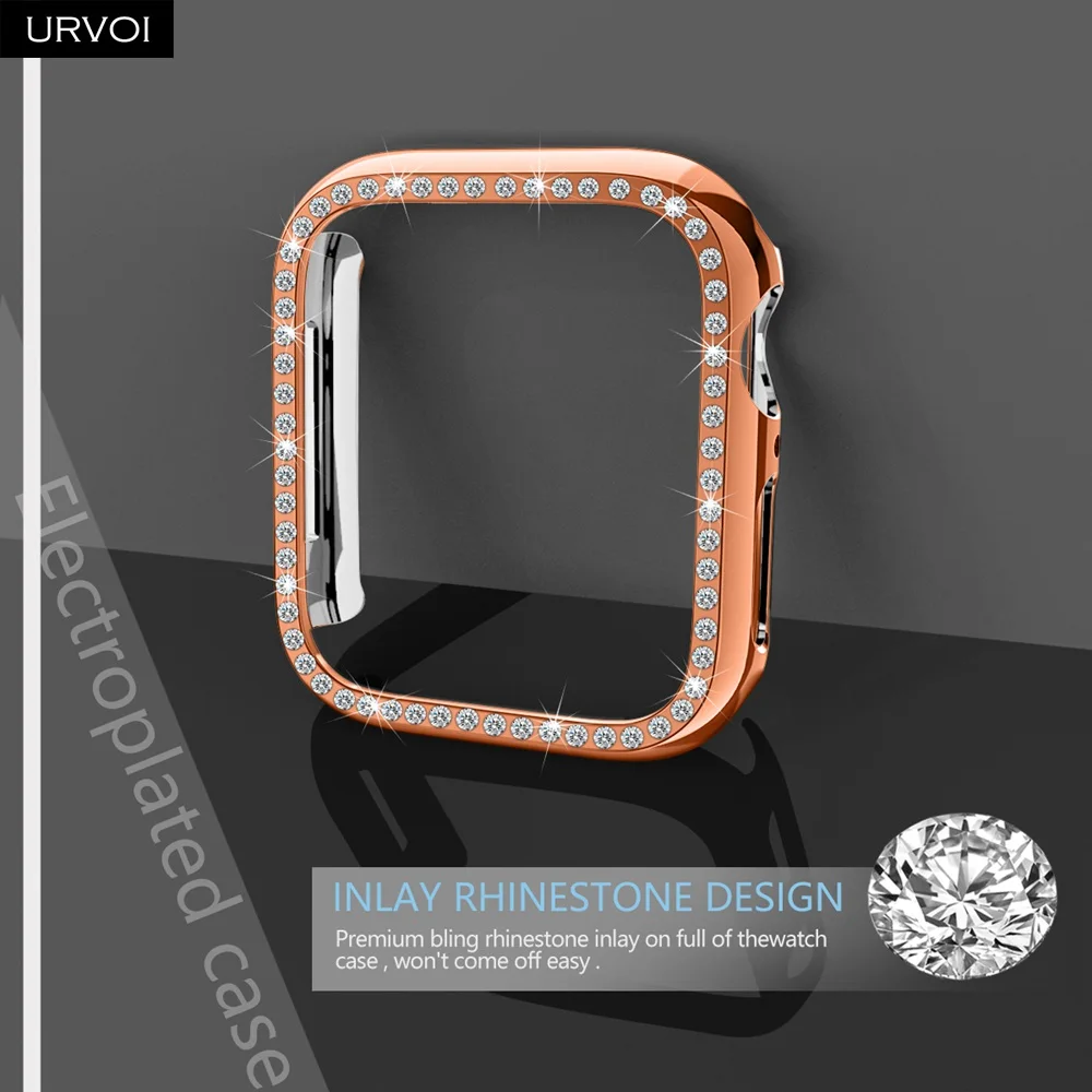 URVOI чехол для Apple Watch series 5 4 32 гальванический пластиковый бампер жесткий каркас Блестящий Цирконий сломанный стеклянный камень крышка для iWatch