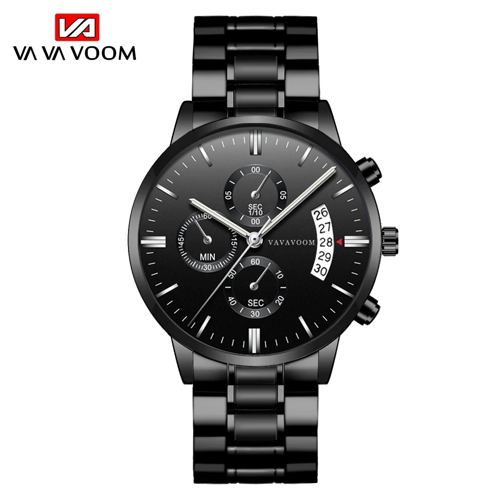 

2021 New Top Brand Fashion Design Men's Watches Casual Business Black Surface Stainless Steel Waterproof Quartz Calendar Watches