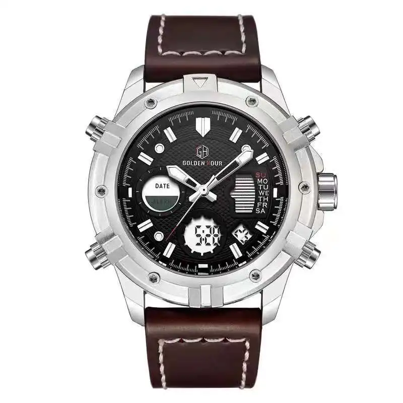 Men's Multifunctional Waterproof Fashion Electronic Watch Luminous Calendar Men's Watch Student Sports Leather Quartz Watch