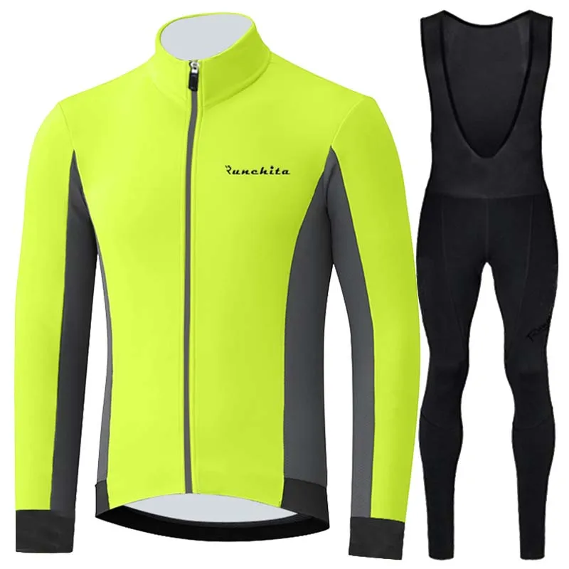 Abbigliamento ciclismo invernale зимняя куртка для мужчин термальный флис с длинным рукавом go pro Велоспорт Джерси комплект цикл Майо комплект - Цвет: Jersey-bib pant  09