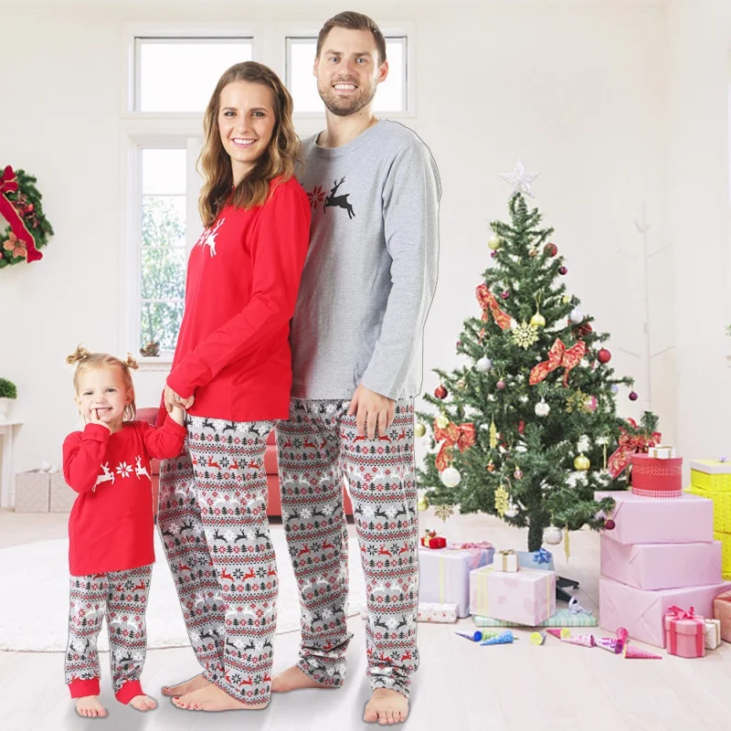 Рождественские пижамы для всей семьи, комплект рождественской одежды костюм для родителей и детей Домашняя одежда для сна хлопковые одинаковые комплекты для семьи, для папы и мамы