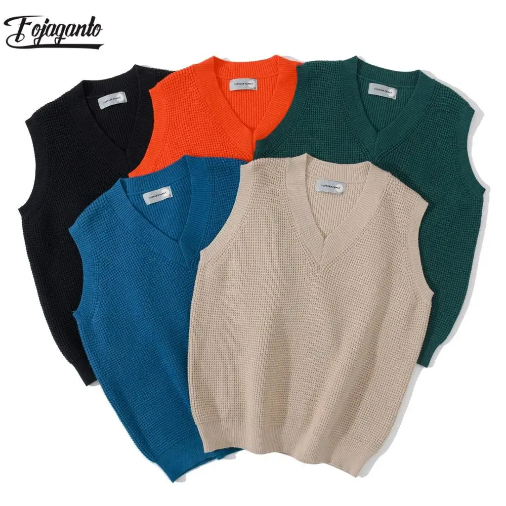 Fojagoto-suéteres sin mangas sólidos para hombre, Jersey salvaje a la moda, Tops, Jersey informal con cuello de pico, chaleco
