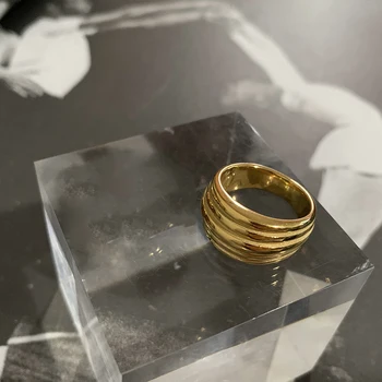 

Peri'sBox Gold Silver Color Carved Multi Loops Geometric Rings Wide Circle Rings for Women Chunky Minimalist Jewelry 2020 Trendy