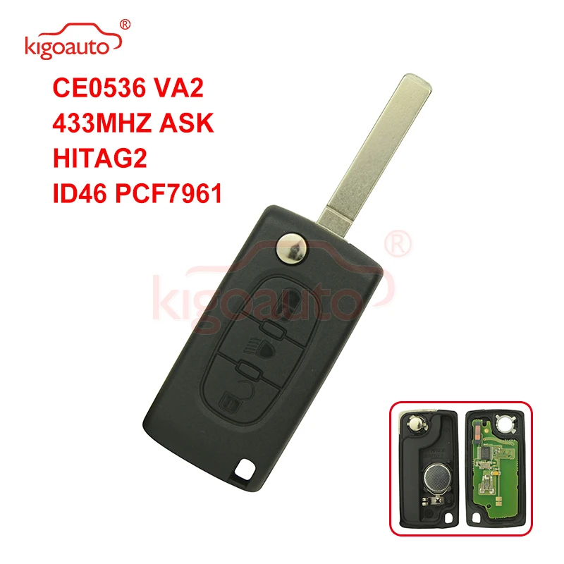 Kigoauto CE0536 откидной дистанционный ключ 3 кнопки VA2 434 МГц для Peugeot 307 Citroen C4 |