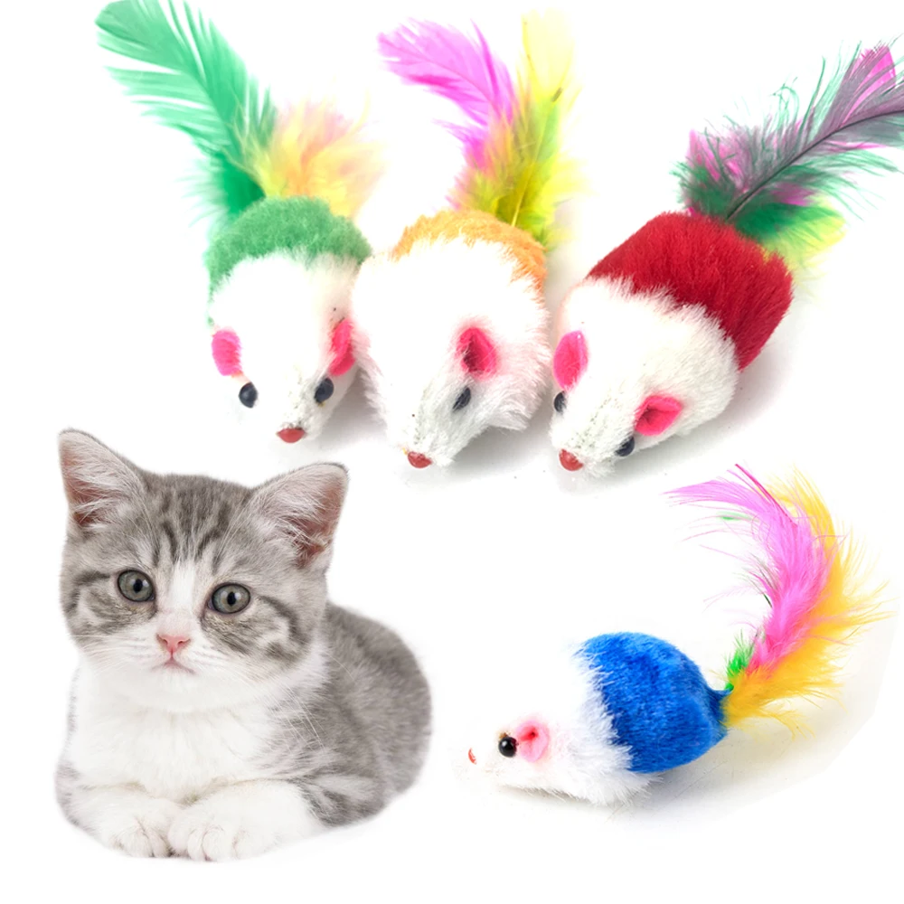 

3/6 pcs Funny Cat Interactive toys False Mouse Pet Cat Toys with Colorful Feather Plush Mini Mouse Toys