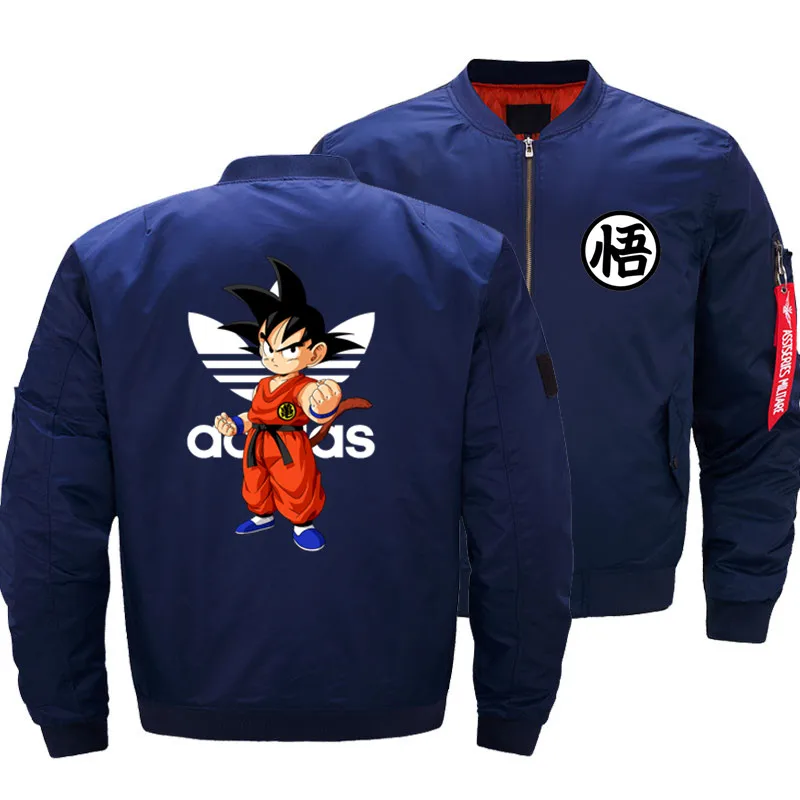 Мужская куртка-бомбер размера плюс, аниме dragon ball Z, Супер Саян Гоку, драконий жемчуг, мужская куртка, летная ветровка, пилот, бейсбольная куртка - Цвет: navy