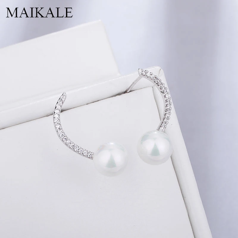 MAIKALE корейские безопасные серьги-гвоздики, жемчужные серьги с кубическим цирконием, медные золотые серебряные маленькие серьги для женщин, модные подарки