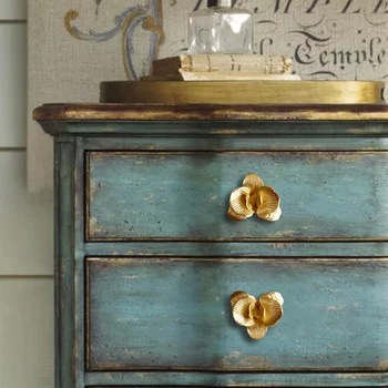 

American European retro brass small butterfly orchid handle wardrobe cabinet shoe cabinet drawer cabinet door pure copper handle