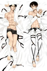 Japanese Anime Male Attack on Titan Shingeki no Kyojin Levi Rivaille Mikasa Ackerman Hugging Body Pillow Cover Case Dakimakura