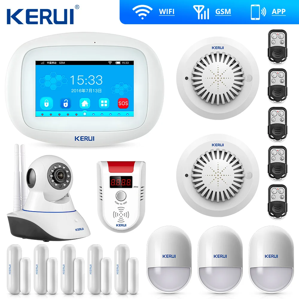 KERUI wifi домашняя сигнализация GSM TFT цветной дисплей wifi GSM сигнализация домашняя сигнализация охранный газовый датчик wifi камера IP охранная сигнализация - Цвет: Темно-серый