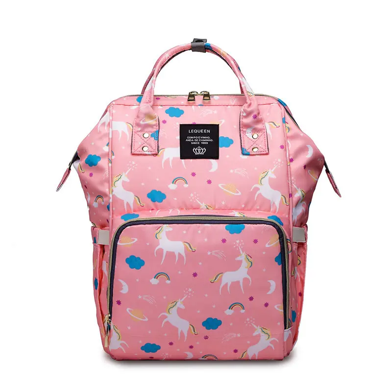 Водонепроницаемый рюкзак с надписью MOM для детских подгузников, сумки для детского кормления, сумки, сумка для прогулочной коляски LEQUEEN материнской рюкзак для путешествий - Цвет: Unicorn - Pink