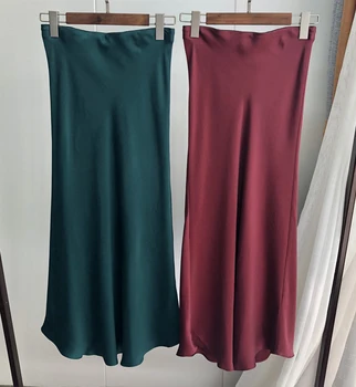 

Heavy Silk Fishtail Skirt Sand Washed Silk Satin Diagonal Bag Hip Design Elegant Midi Skirt